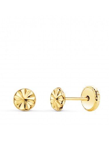 18K PENDIENTES ORO AMARILLO REDONDOS TALLADOS 4.5 MM CIERRE TUERCA