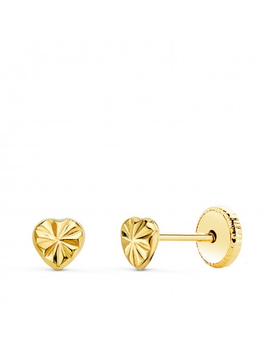 18K PENDIENTES ORO AMARILLO CORAZON 4 X 4 MM CIERRE TUERCA