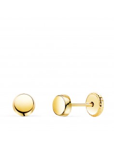 18K PENDIENTES ORO AMARILLO REDONDOS BRILLO 4 5 MM. CIERRE TUERCA