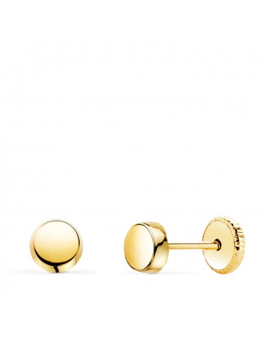 18K PENDIENTES ORO AMARILLO REDONDOS BRILLO 4 5 MM. CIERRE TUERCA