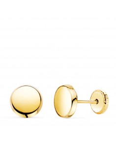 18K PENDIENTES ORO AMARILLO REDONDOS BRILLO 6 5 MM. CIERRE TUERCA