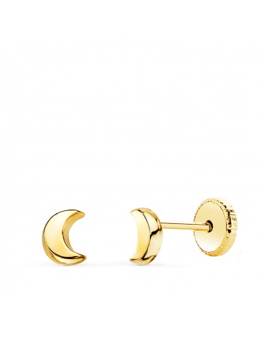 18K PENDIENTES ORO AMARILLO LUNA LISA 6 5X5 MM CIERRE TUERCA