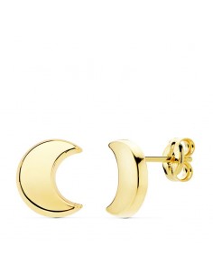 18K PENDIENTES ORO AMARILLO MEDIA LUNA LISA 9X8 MM. CIERRE PRESION
