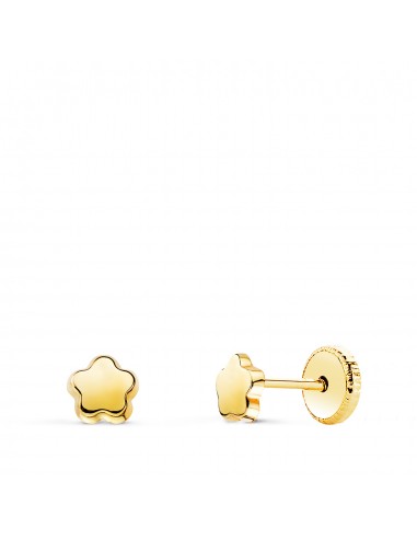 18K PENDIENTES ORO AMARILLO FLOR LISA BRILLO. 4 5 X 4 5 MM. CIERRE TUERCA