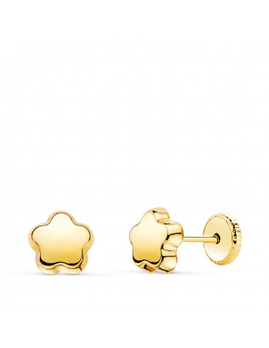 18K PENDIENTES ORO AMARILLO FLOR LISA BRILLO. 6 X 6 MM. CIERRE TUERCA