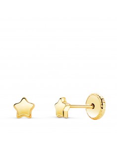 18K PENDIENTES ORO AMARILLO ESTRELLA LISA 4 5 X 4 5 MM. CIERRE TUERCA