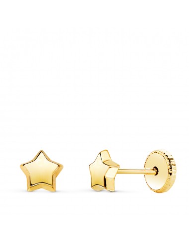 18K PENDIENTES ORO AMARILLO ESTRELLA LISA 5 5 X 5 5 MM. CIERRE TUERCA