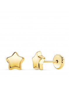 18K PENDIENTES ORO AMARILLO ESTRELLA LISA 6 5 X 6 5  MM. CIERRE TUERCA