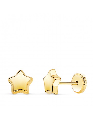 18K PENDIENTES ORO AMARILLO ESTRELLA LISA 6 5 X 6 5  MM. CIERRE TUERCA
