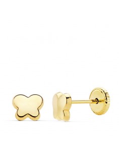 18K PENDIENTES ORO AMARILLO MARIPOSA LISA 5.5X4.5 MM CIERRE TUERCA
