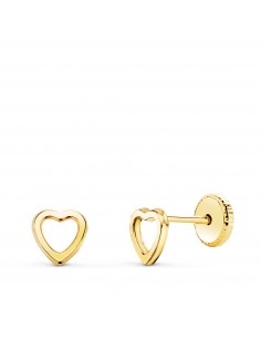 18K PENDIENTES ORO AMARILLO CORAZON CALADO 5X5 MM. CIERRE TUERCA