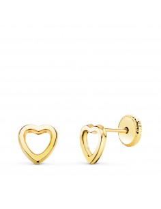 18K PENDIENTES ORO AMARILLO CORAZON CALADO 6X6 MM. CIERRE TUERCA