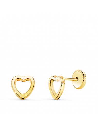 18K PENDIENTES ORO AMARILLO CORAZON CALADO 6X6 MM. CIERRE TUERCA
