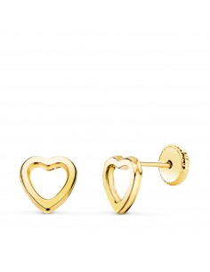 18K PENDIENTES ORO AMARILLO CORAZON CALADO 7X7 MM. CIERRE TUERCA