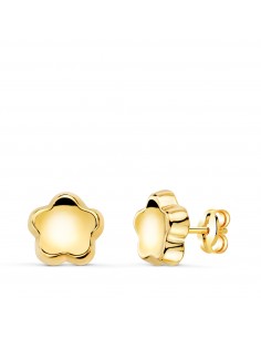 18K PENDIENTES ORO AMARILLO FLOR CONCAVO EN BRILLO 7 5X7 5 MM. CIERRE PRESION