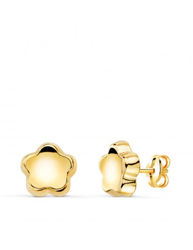 18K PENDIENTES ORO AMARILLO FLOR CONCAVO EN BRILLO 7 5X7 5 MM. CIERRE PRESION