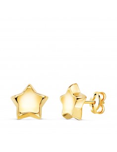 18K PENDIENTES ORO AMARILLO ESTRELLA CONCAVO EN BRILLO 8X8 MM. CIERRE PRESION
