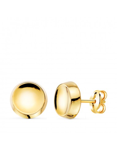 18K PENDIENTES ORO AMARILLO REDONDO CONCAVO EN BRILLO 8 MM. CIERRE PRESION