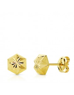 18K PENDIENTES ORO AMARILLO CLAVO ESTRELLA TALLADOS 6MM CIERRE PRESION