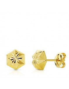 18K PENDIENTES ORO AMARILLO CLAVO ESTRELLA TALLADOS 8MM CIERRE PRESION