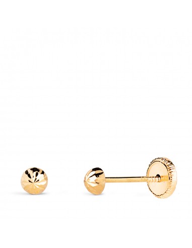 18K PENDIENTES ORO AMARILLO MEDIA BOLA TALLADA HUECA. ANCHO: 3 MM. CIERRE TUERCA