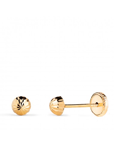 18K PENDIENTES ORO AMARILLO MEDIA BOLA TALLADA HUECA. ANCHO: 4 MM. CIERRE TUERCA