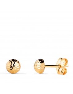 18K PENDIENTES ORO AMARILLO MEDIA BOLA TALLADA HUECA. ANCHO: 5 MM. CIERRE PRESION