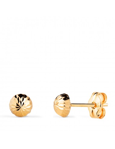 18K PENDIENTES ORO AMARILLO MEDIA BOLA TALLADA HUECA. ANCHO: 5 MM. CIERRE PRESION