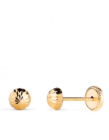 18K PENDIENTES ORO AMARILLO MEDIA BOLA TALLADA HUECA. ANCHO: 5 MM. CIERRE TUERCA