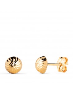 18K PENDIENTES ORO AMARILLO MEDIA BOLA TALLADA HUECA. ANCHO: 6 MM. CIERRE PRESION
