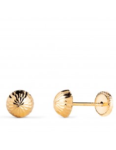 18K PENDIENTES ORO AMARILLO MEDIA BOLA TALLADA HUECA. ANCHO: 6 MM. CIERRE TUERCA