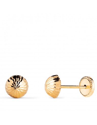 18K PENDIENTES ORO AMARILLO MEDIA BOLA TALLADA HUECA. ANCHO: 6 MM. CIERRE TUERCA
