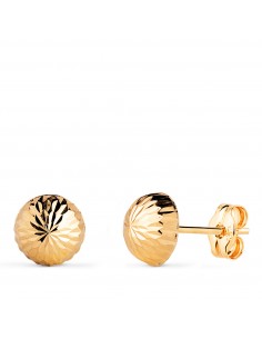18K PENDIENTES ORO AMARILLO MEDIA BOLA TALLADA HUECA. ANCHO: 7 MM. CIERRE PRESION