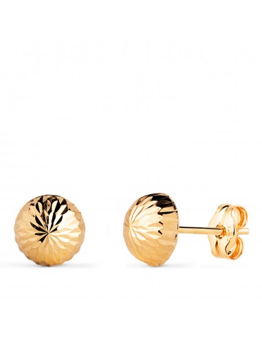 18K PENDIENTES ORO AMARILLO MEDIA BOLA TALLADA HUECA. ANCHO: 7 MM. CIERRE PRESION