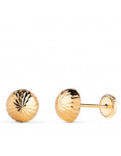 18K PENDIENTES ORO AMARILLO MEDIA BOLA TALLADA HUECA. ANCHO: 7 MM. CIERRE TUERCA