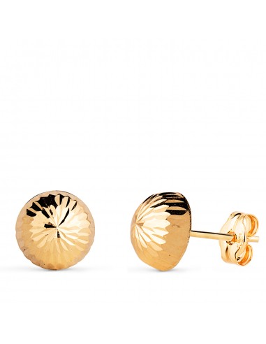 18K PENDIENTES ORO AMARILLO MEDIA BOLA TALLADA HUECA. ANCHO: 8 MM. CIERRE PRESION