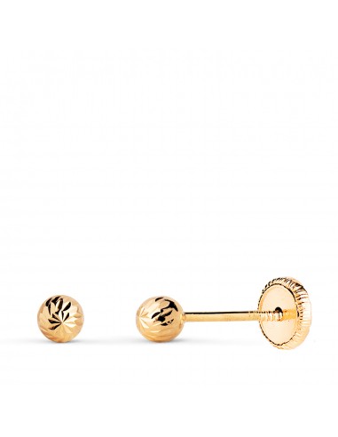 18K PENDIENTES ORO AMARILLO BOLA TALLADA HUECA. ANCHO: 3 MM. CIERRE TUERCA