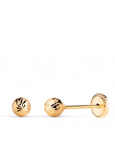 18K PENDIENTES ORO AMARILLO BOLA TALLADA HUECA. ANCHO: 4 MM. CIERRE TUERCA