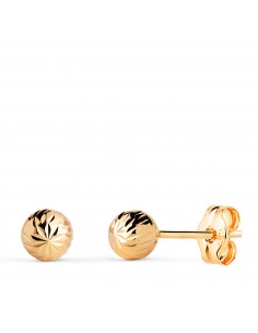 18K PENDIENTES ORO AMARILLO BOLA TALLADA HUECA. ANCHO: 5 MM. CIERRE PRESION