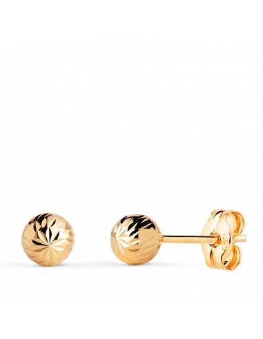 18K PENDIENTES ORO AMARILLO BOLA TALLADA HUECA. ANCHO: 5 MM. CIERRE PRESION