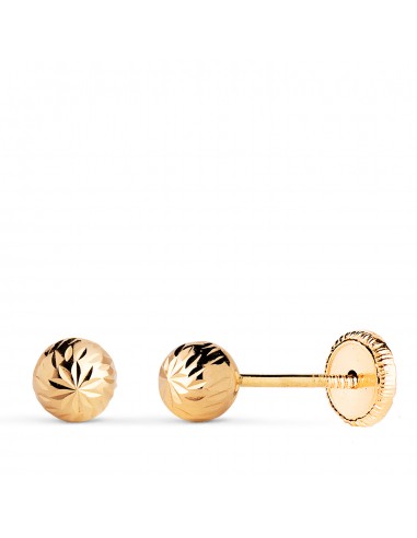 18K PENDIENTES ORO AMARILLO BOLA TALLADA HUECA. ANCHO: 5 MM. CIERRE TUERCA