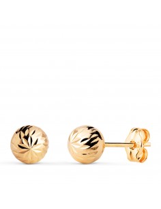 18K PENDIENTES ORO AMARILLO BOLA TALLADA HUECA. ANCHO: 6 MM. CIERRE PRESION