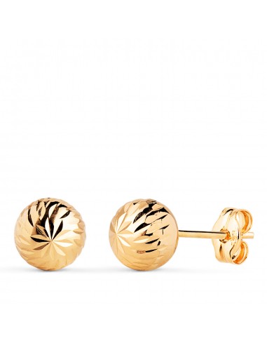 18K PENDIENTES ORO AMARILLO BOLA TALLADA HUECA. ANCHO: 7 MM. CIERRE PRESION