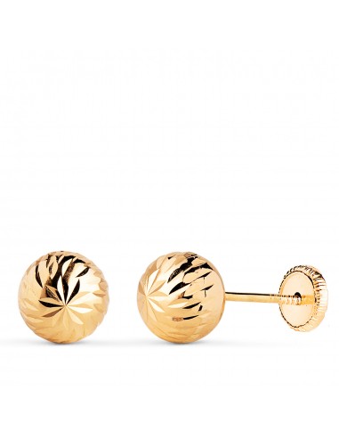 18K PENDIENTES ORO AMARILLO BOLA TALLADA HUECA. ANCHO: 7 MM. CIERRE TUERCA