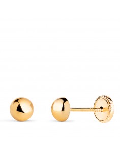 18K PENDIENTES ORO AMARILLO MEDIA BOLA LISA HUECA. ANCHO: 5 MM. CIERRE TUERCA