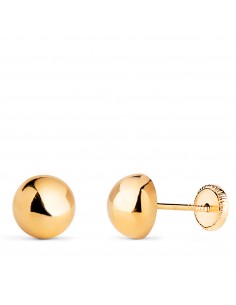 18K PENDIENTES ORO AMARILLO MEDIA BOLA LISA HUECA. ANCHO: 7 MM. CIERRE TUERCA