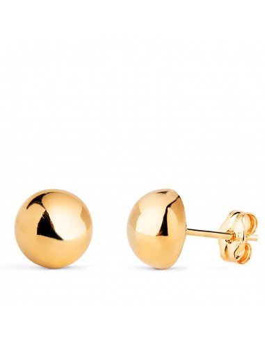 18K PENDIENTES ORO AMARILLO MEDIA BOLA LISA HUECA. ANCHO: 8 MM. CIERRE PRESION