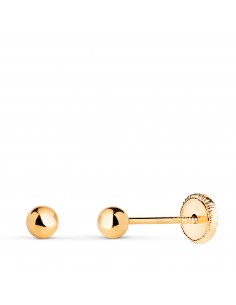 18K PENDIENTES ORO AMARILLO BOLA LISA BRILLA HUECA. ANCHO: 3 MM. CIERRE TUERCA