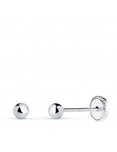 18K PENDIENTES ORO BLANCO BOLA LISA BRILLA HUECA. ANCHO: 3 MM. CIERRE TUERCA