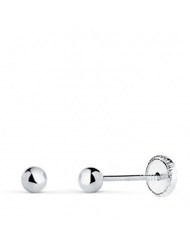 18K PENDIENTES ORO BLANCO BOLA LISA BRILLA HUECA. ANCHO: 3 MM. CIERRE TUERCA